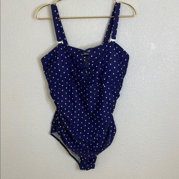 Navy Polka Dot one piece Swimsuit- Size 16W - Picture 1 of 8